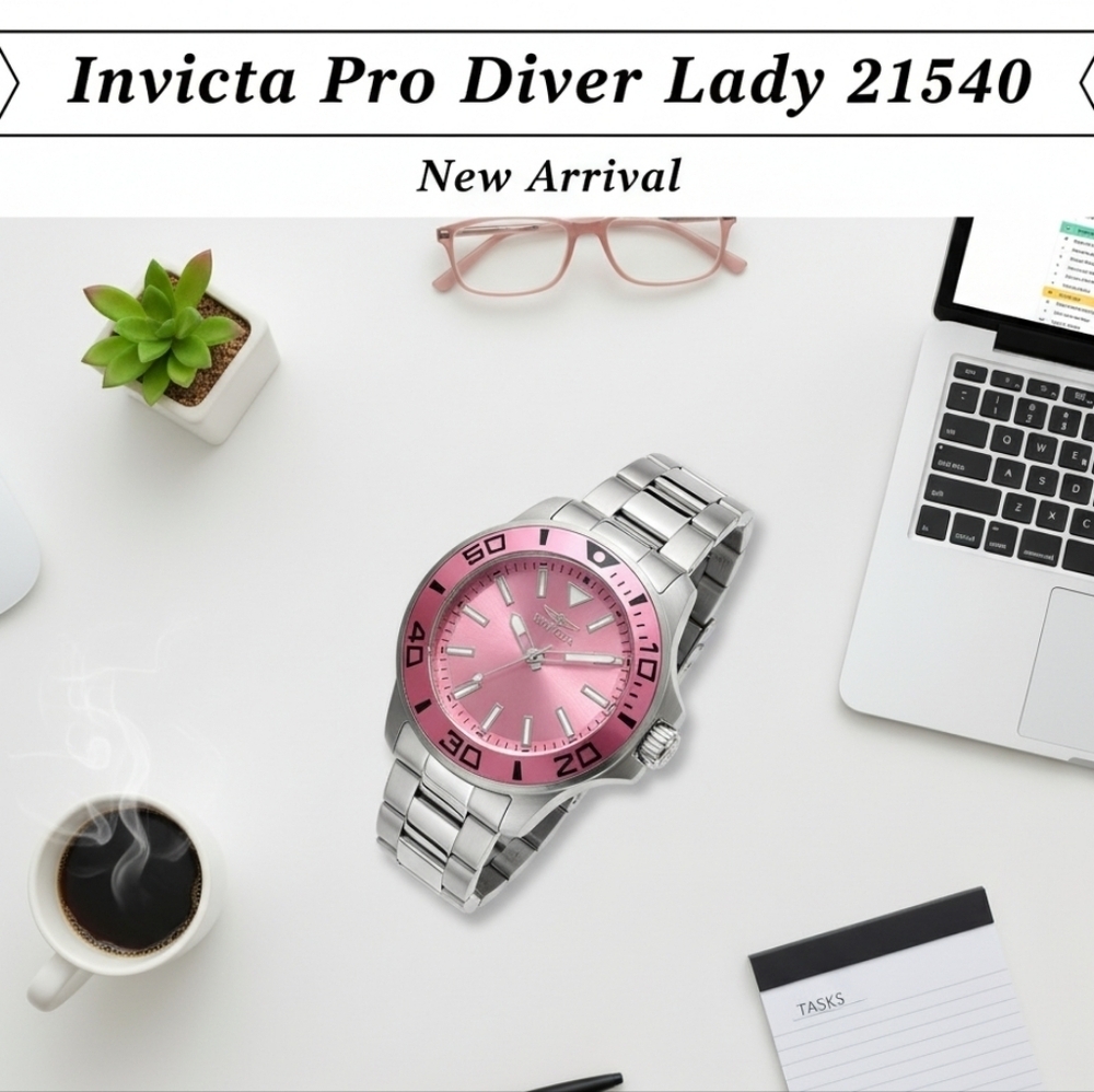 Invicta Pro Diver Lady Pink Dial 36mm Steel Watch